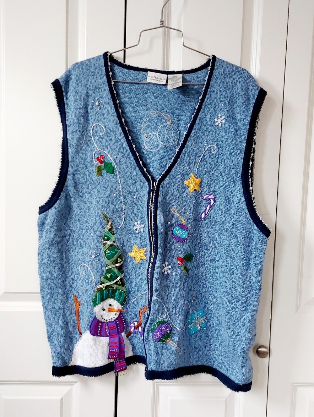 Christmas Party Snowman Blue Sweater Vest 22W/24W Cottagecore Granny Grandmacore